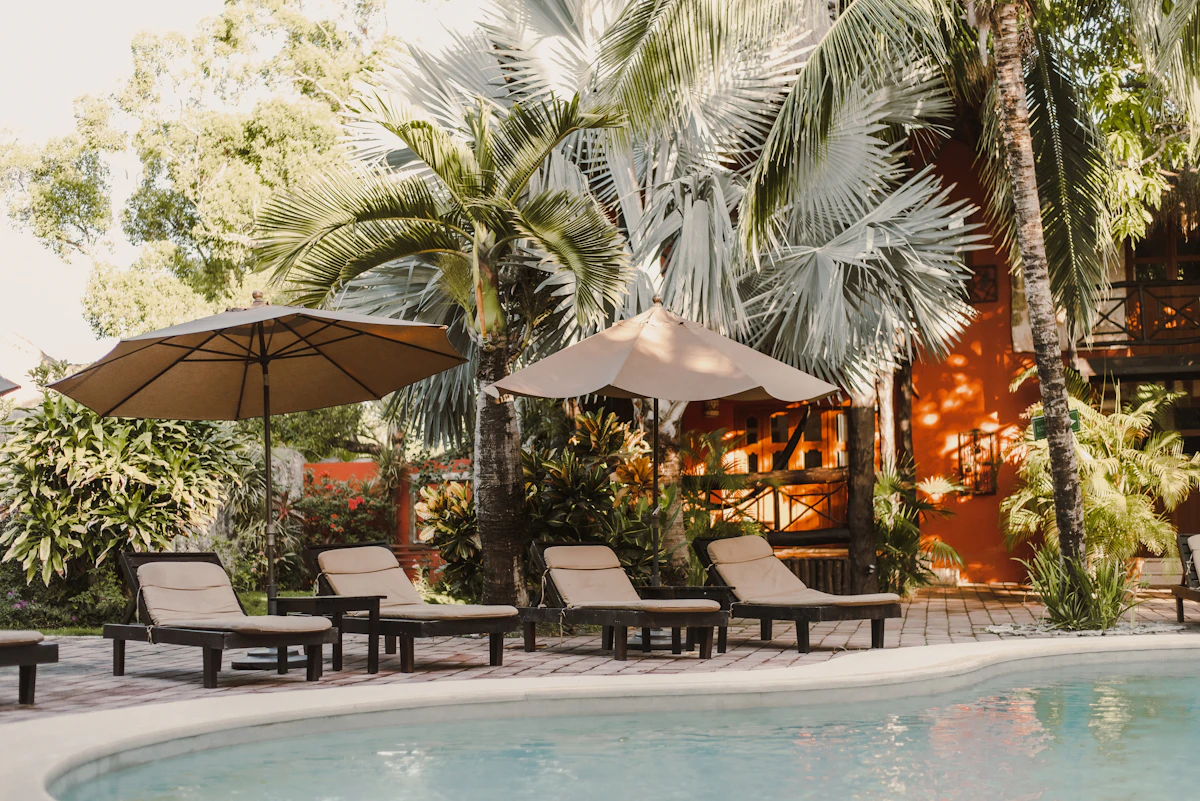 Boutique hotel pool by the Mediterranean