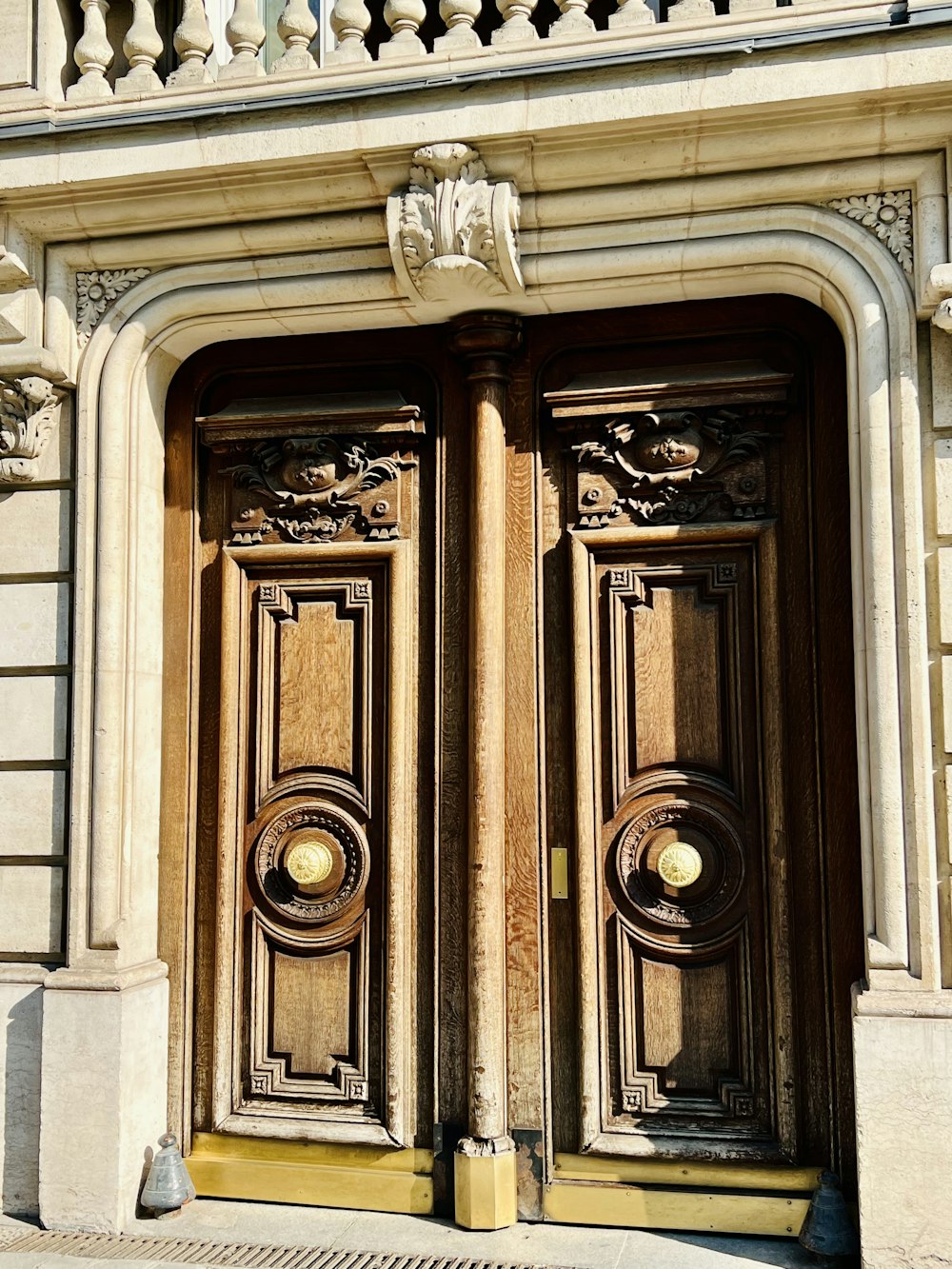 a large wooden door on a stone building