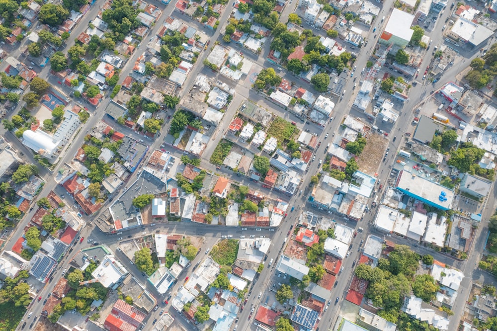 an aerial view of a city with lots of buildings