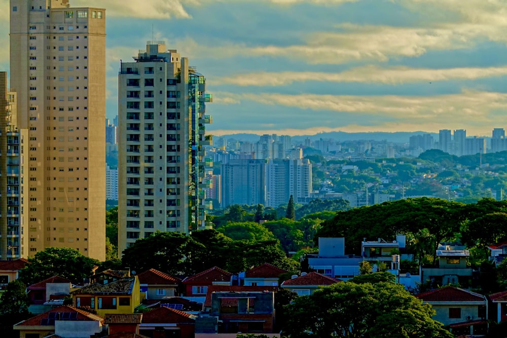 a view of a city with tall buildings