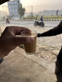 A group of travelers enjoying a roadside tea break with the car in the background.