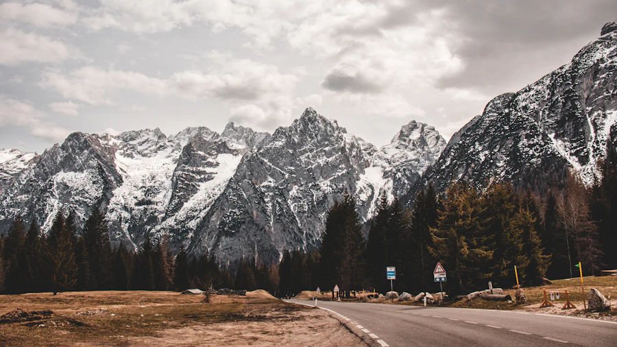 Snowy Dolomites mountain road used for Olympic venue transfers
