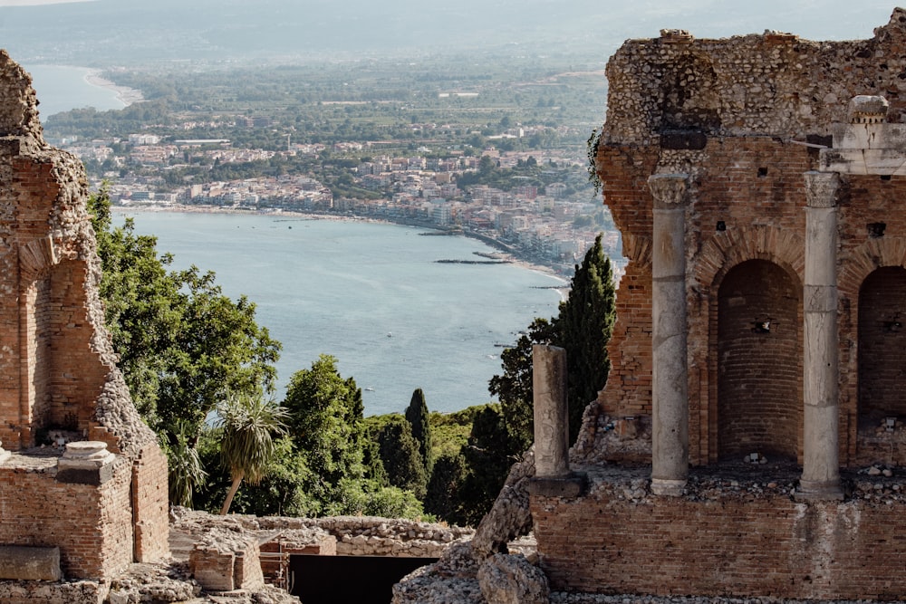 a view of a body of water from an old building