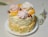 a close up of a cake on a plate on a table