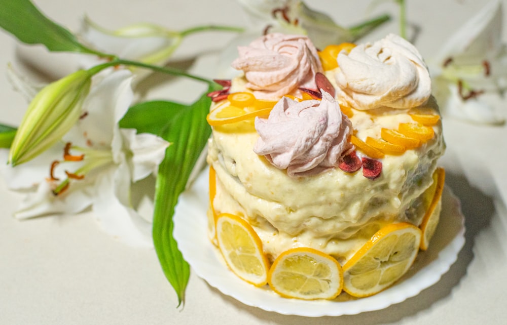 a close up of a cake on a plate