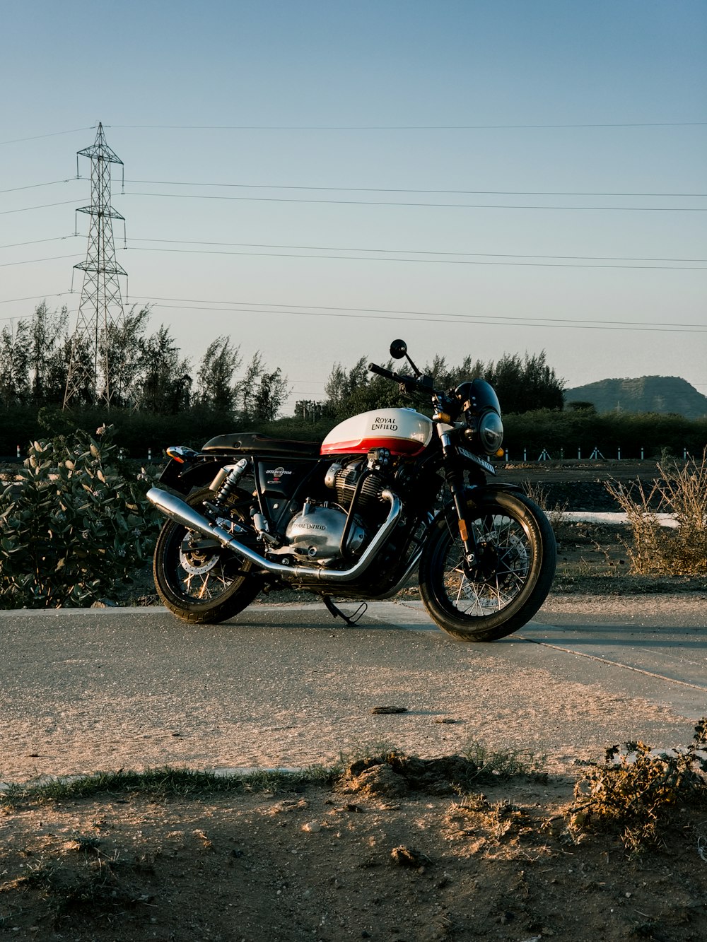 a motorcycle parked on the side of the road