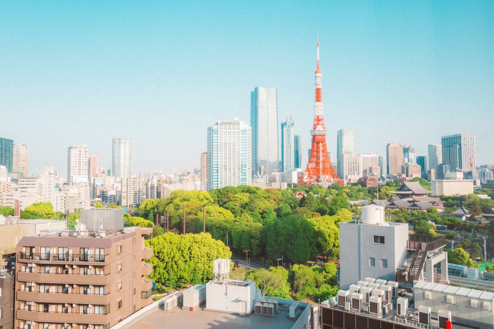 a view of a city with tall buildings