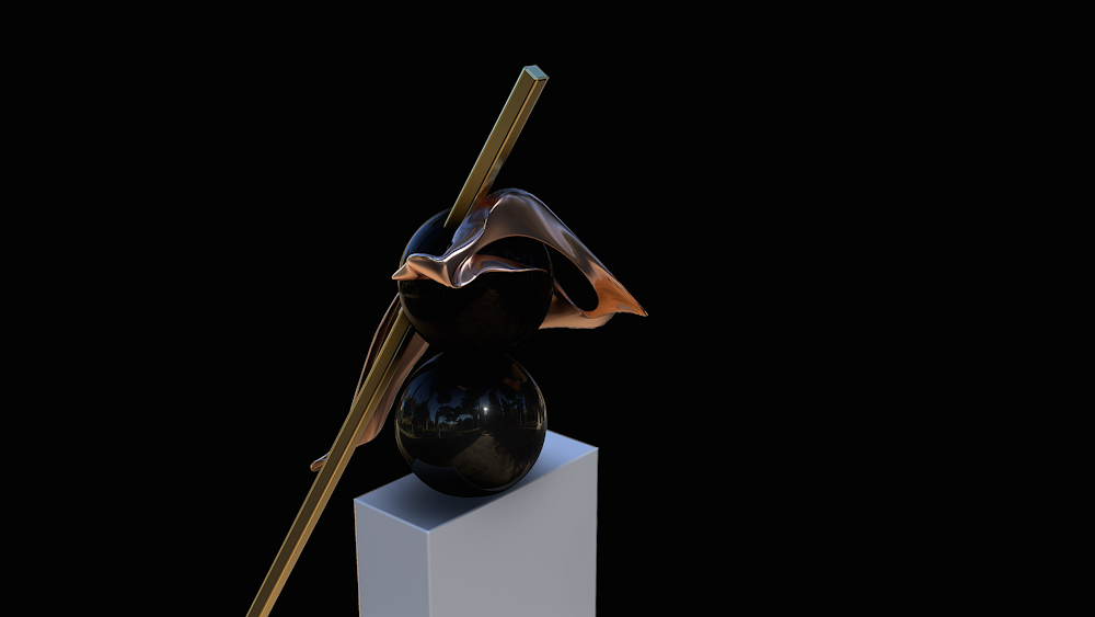 a black vase with a long wooden stick sticking out of it