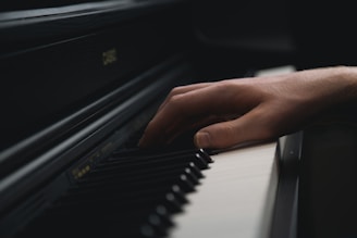 a close up of a person playing a piano