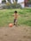 A happy child wearing a colorful soccer jersey while playing in a park.