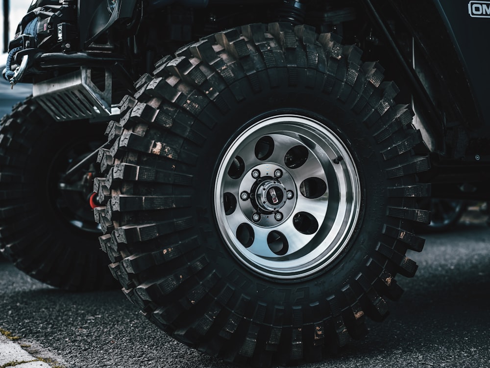 a close up of a tire on a vehicle