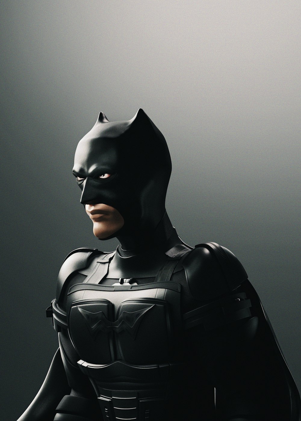 a close up of a person in a batman costume