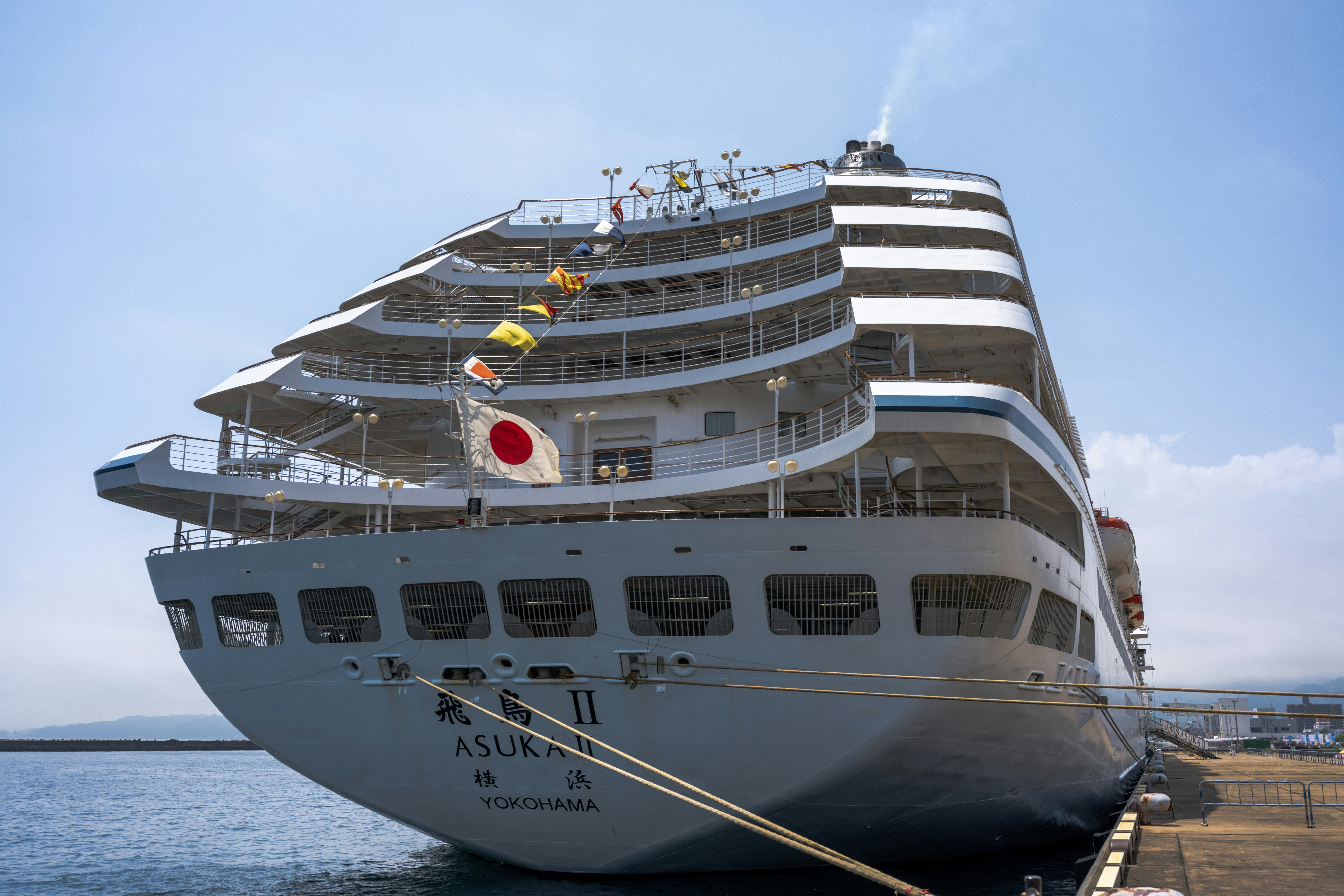 a large cruise ship docked at a pier
