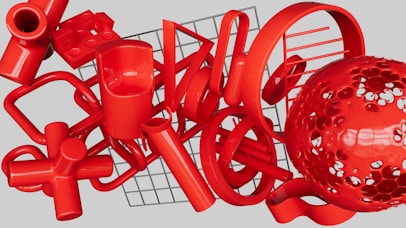 a shopping cart with a red object in the middle of it