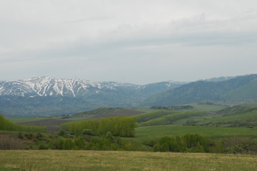 a mountain range with snow capped mountains in the distance