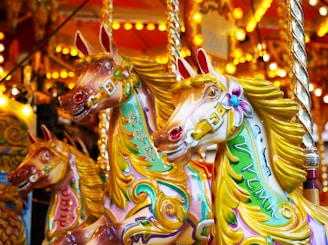 a close up of a merry go round at a carnival
