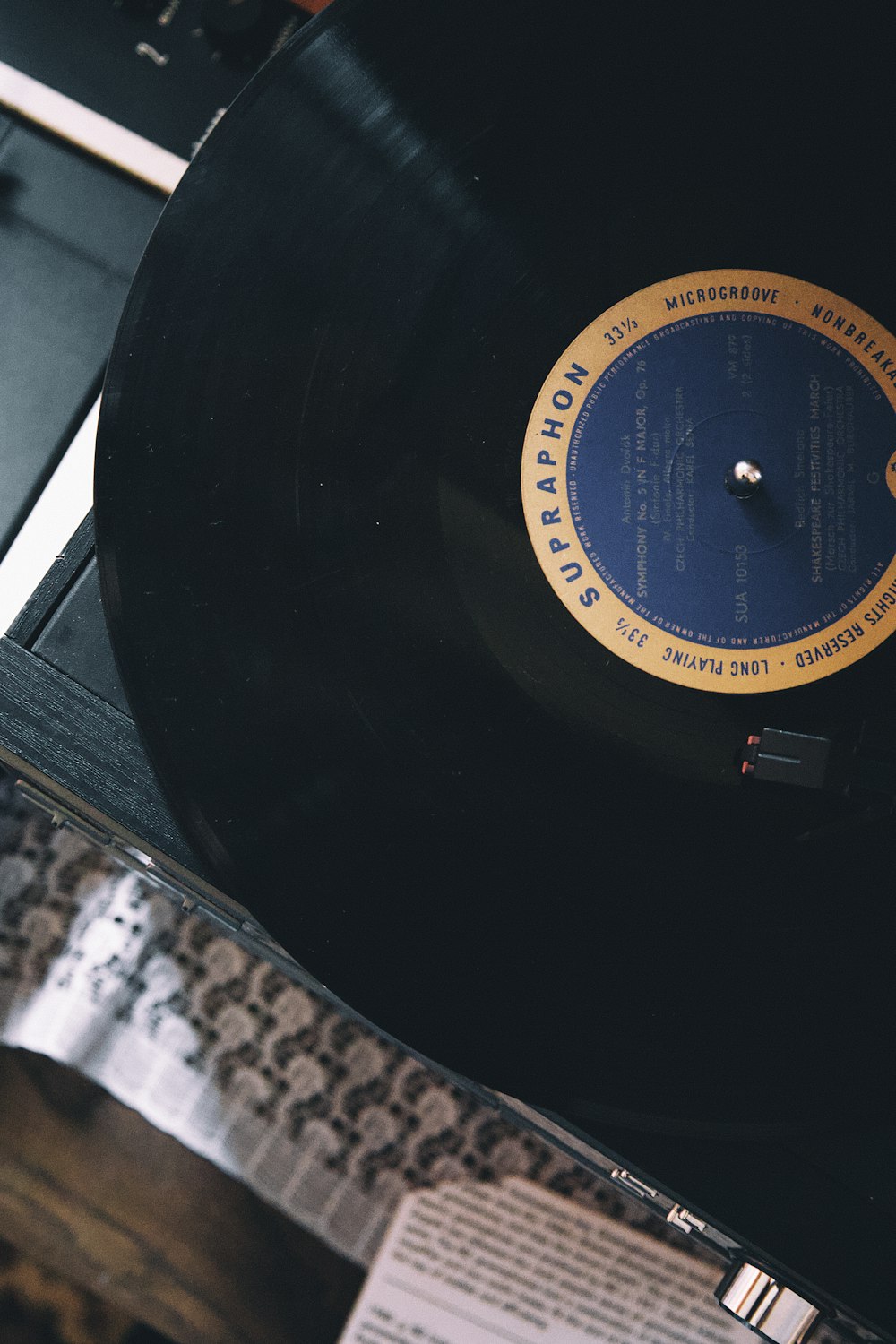 a record player sitting on top of a table