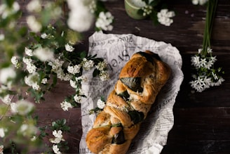 homemade bread with flowers around