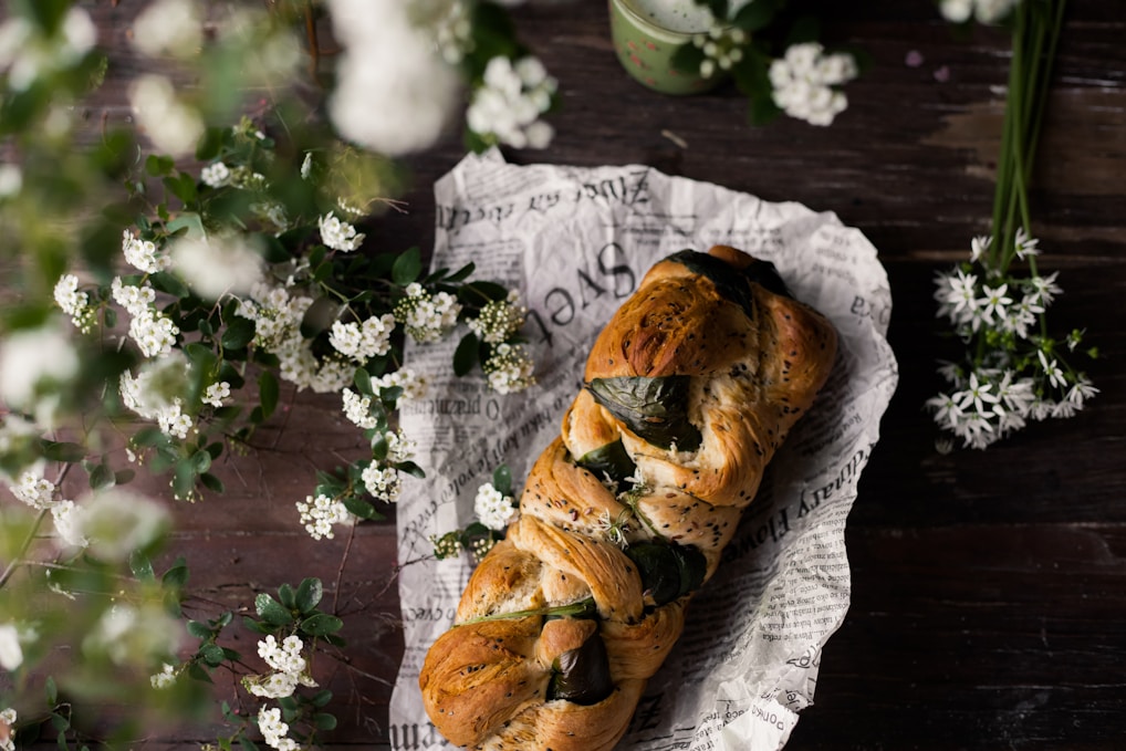 homemade bread with flowers around