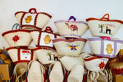 a pile of baskets sitting next to each other