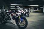 High-performance motorcycle apparel showcased in an urban setting.
