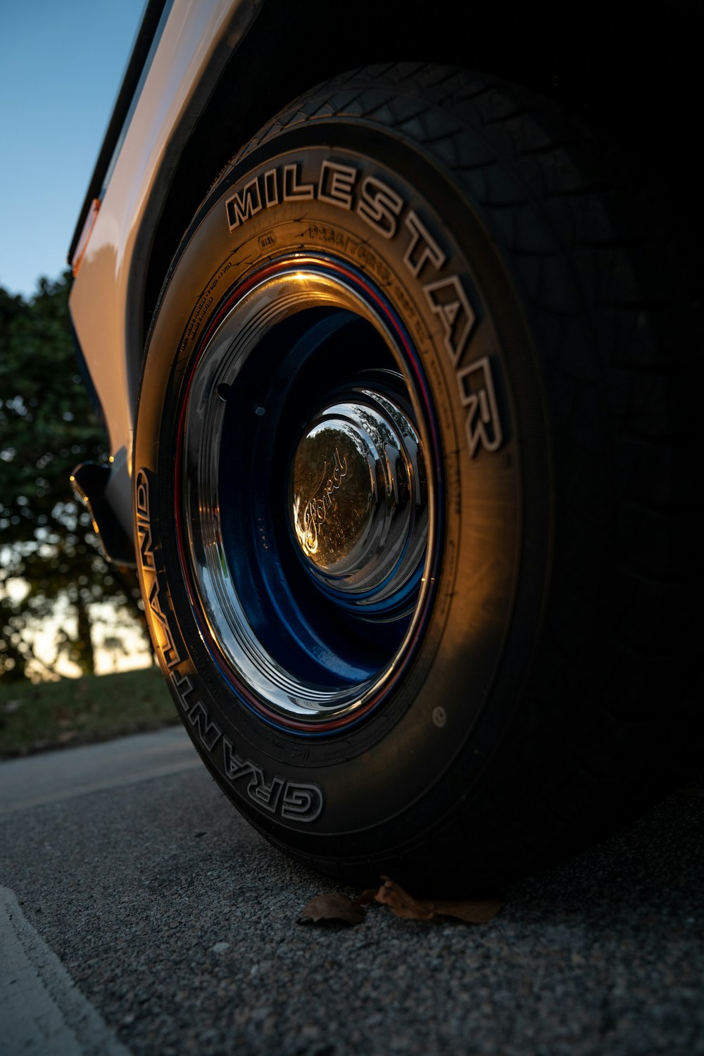 a close up of a tire on a car