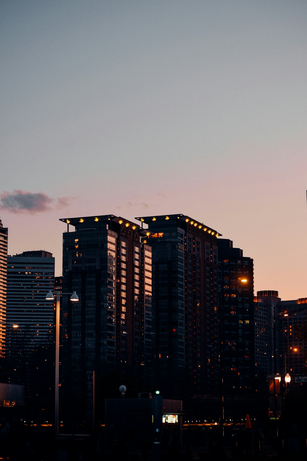 a view of a city skyline at night