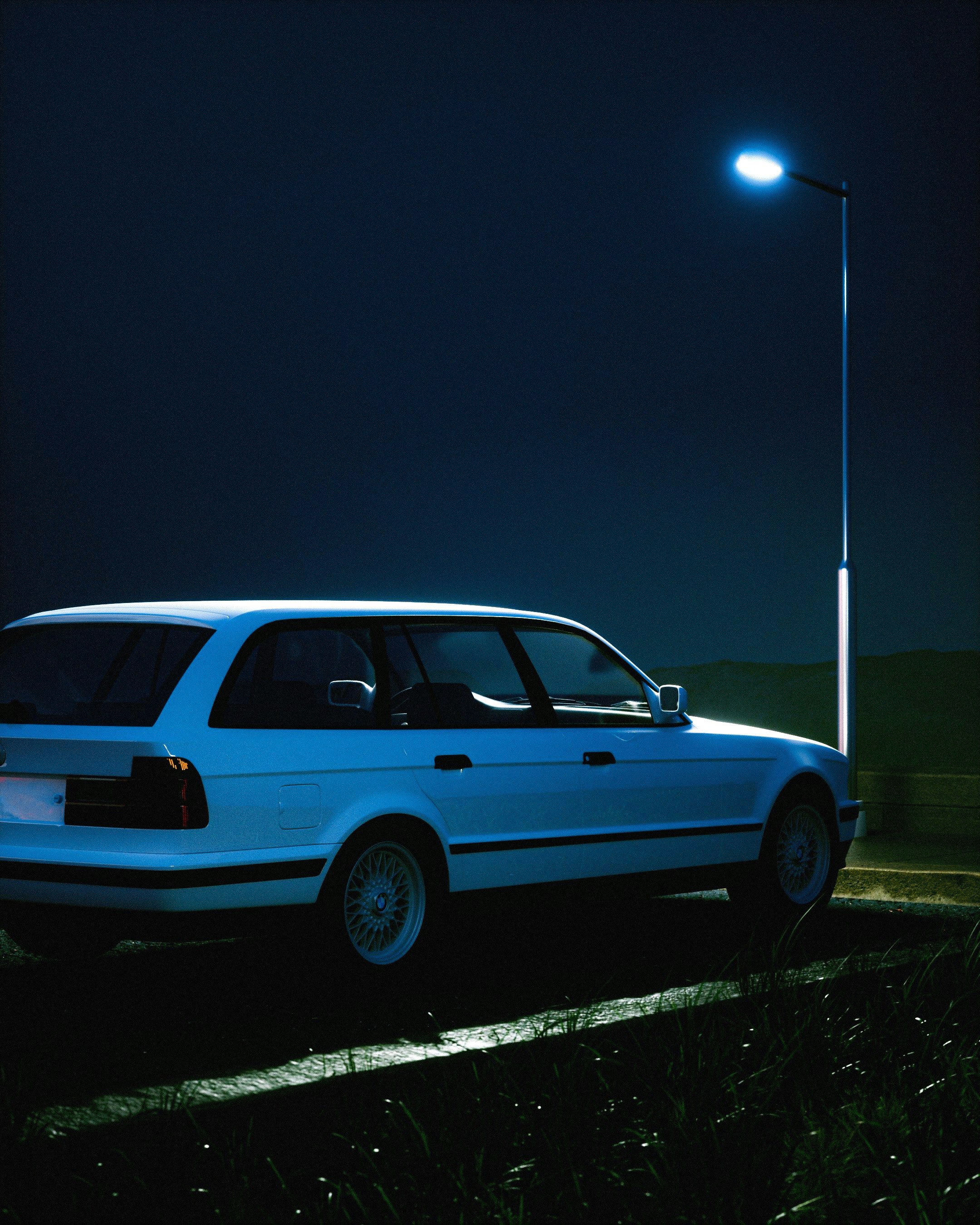 A white car parked on the side of the road photo – Free Render Image on ...