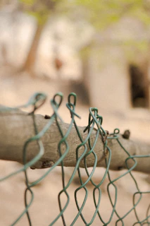 A friendly technician installing a green military-colored security fence at a residential property.