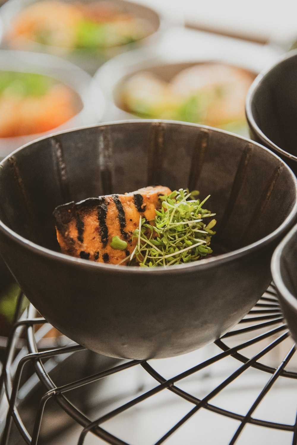 a close up of a bowl with food in it