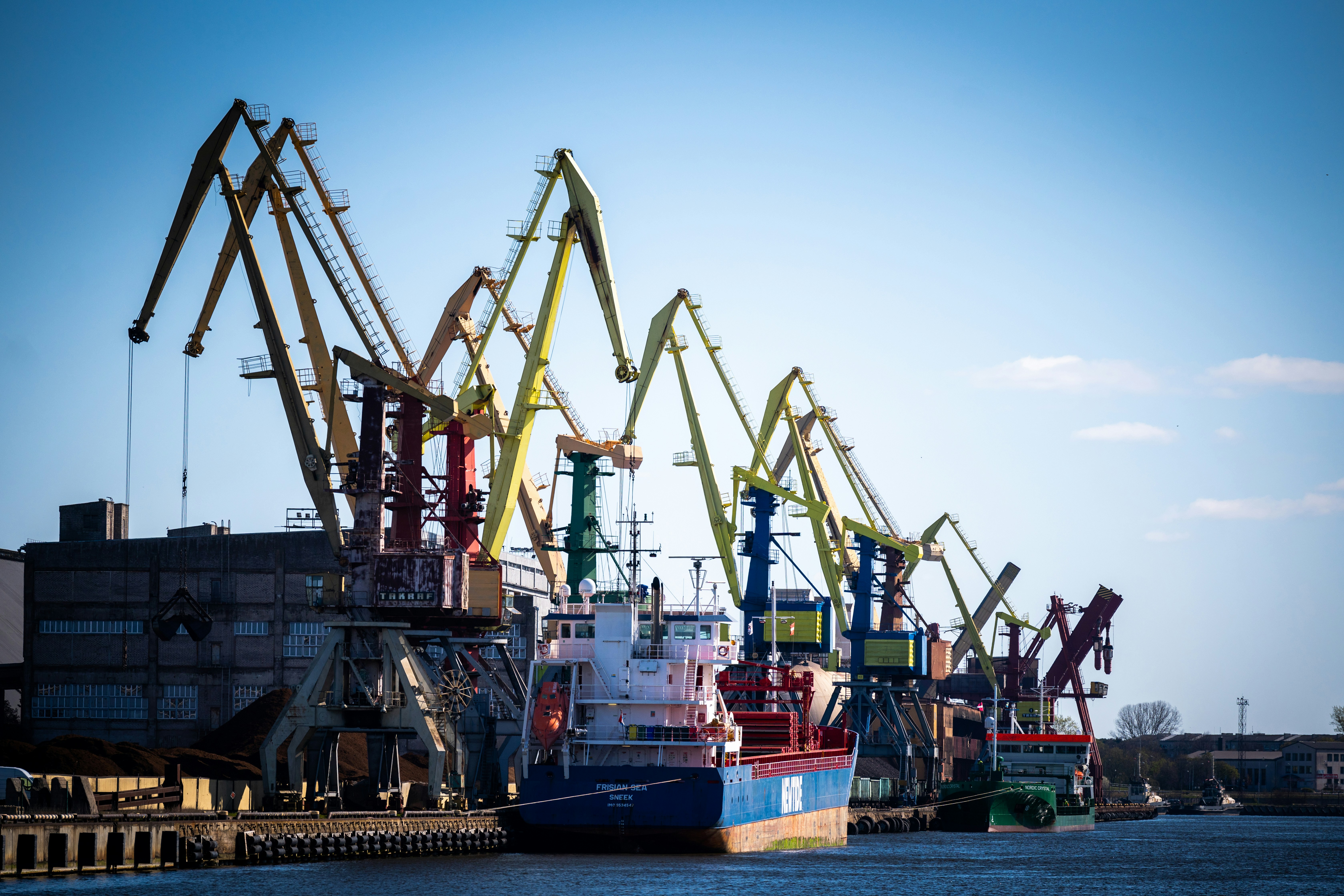 A container ship on the ocean.