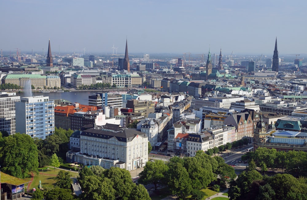 a view of a city with a river running through it