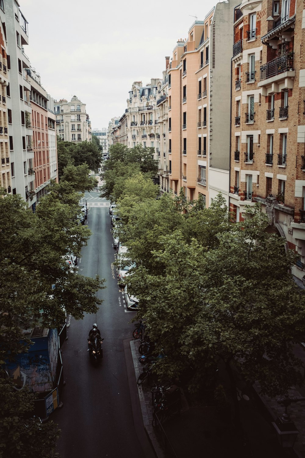 a view of a city street from a tall building