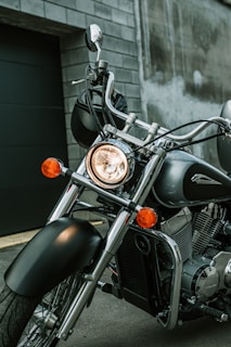 Close-up of a shiny motorcycle parked near the club's meeting spot.