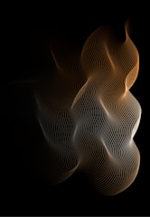 A dynamic digital pattern of small, evenly spaced dots forming wave-like shapes against a black background. The dots create a flowing, abstract design with a gradient from light to dark.