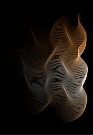 A dynamic digital pattern of small, evenly spaced dots forming wave-like shapes against a black background. The dots create a flowing, abstract design with a gradient from light to dark.