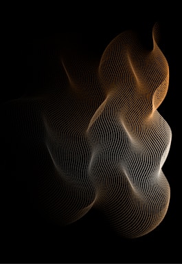 A dynamic digital pattern of small, evenly spaced dots forming wave-like shapes against a black background. The dots create a flowing, abstract design with a gradient from light to dark.