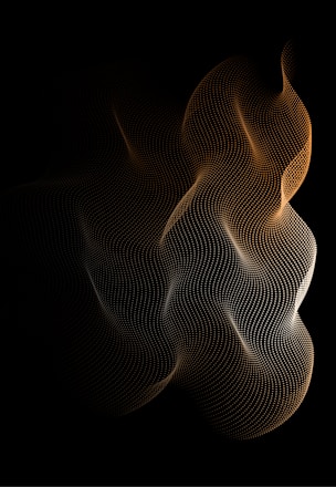 A dynamic digital pattern of small, evenly spaced dots forming wave-like shapes against a black background. The dots create a flowing, abstract design with a gradient from light to dark.