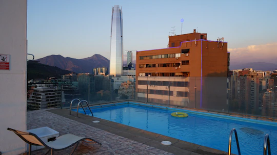 a swimming pool on the roof of a building