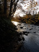 Sunlight dappling on a river flowing gently through Highland Perthshire, framed by autumnal trees.