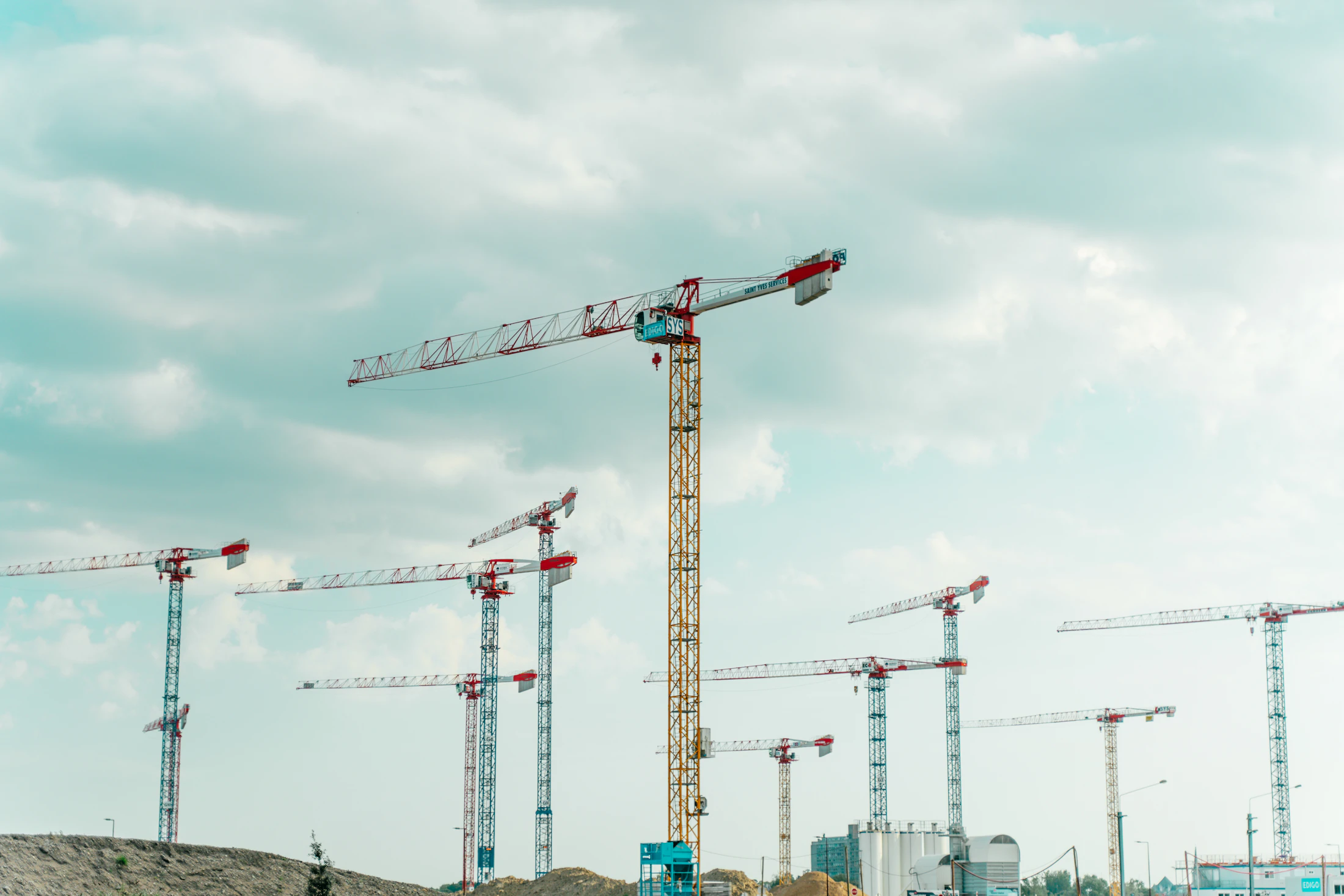 Construction cranes on a building site