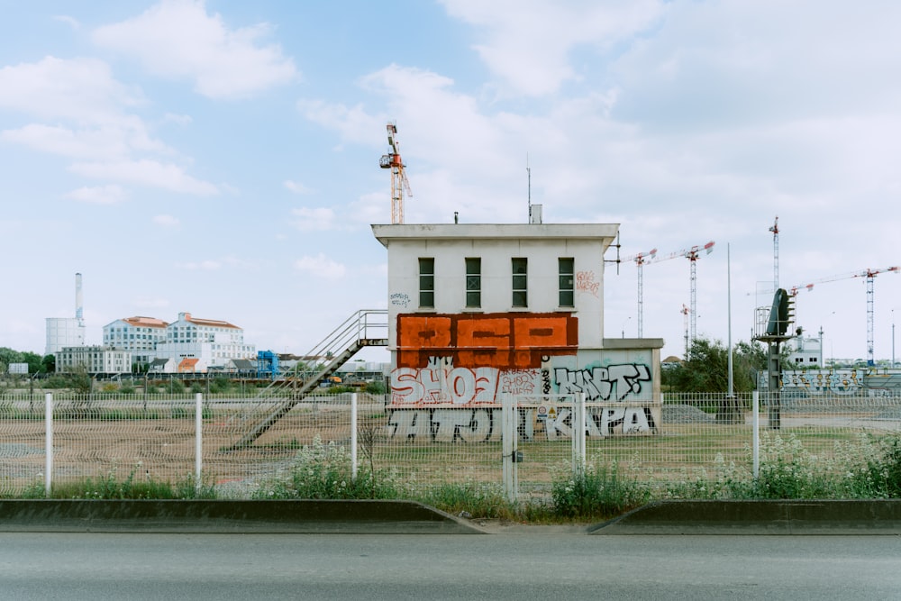 a building with graffiti on the side of it