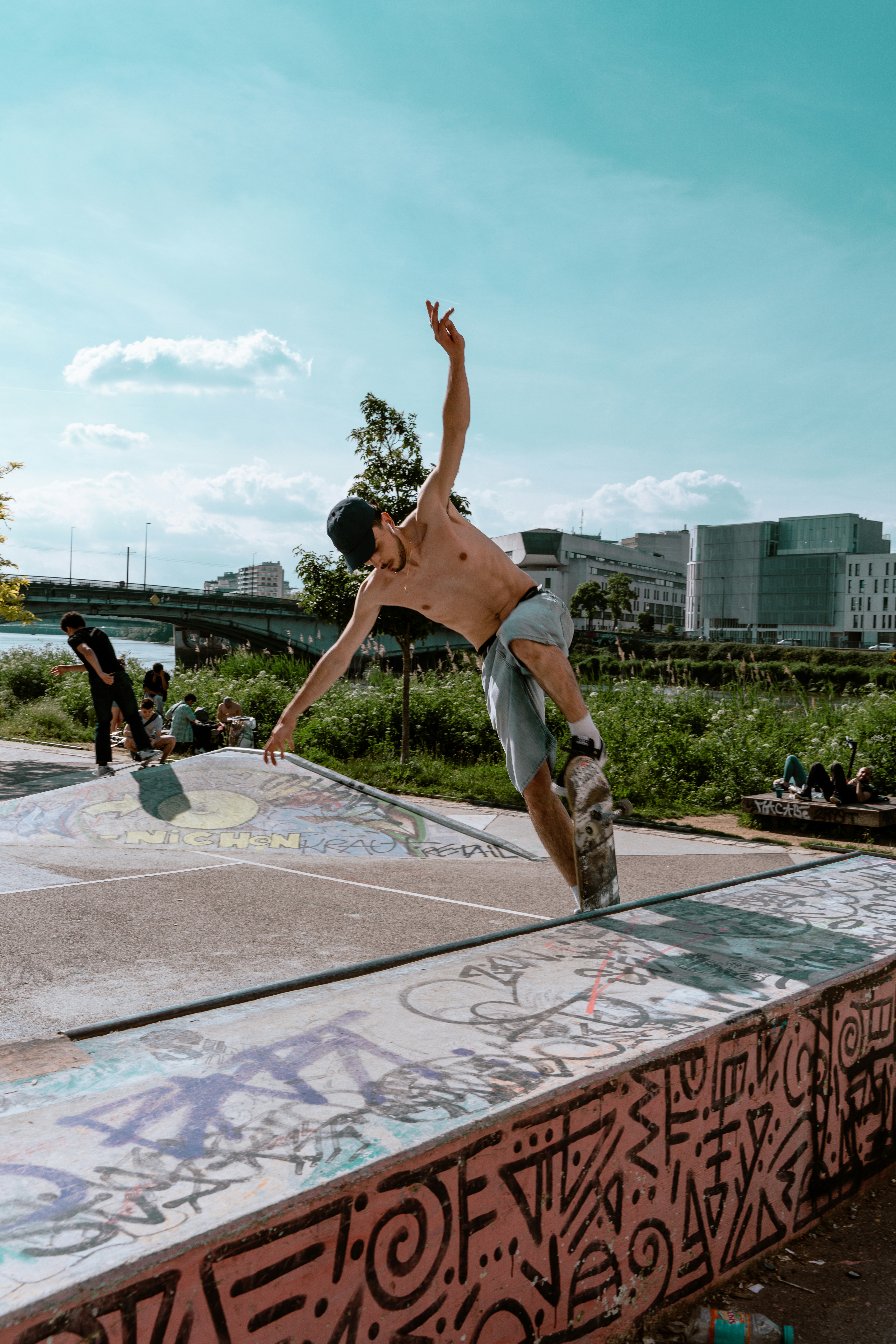 a man riding a skateboard up the side of a ramp