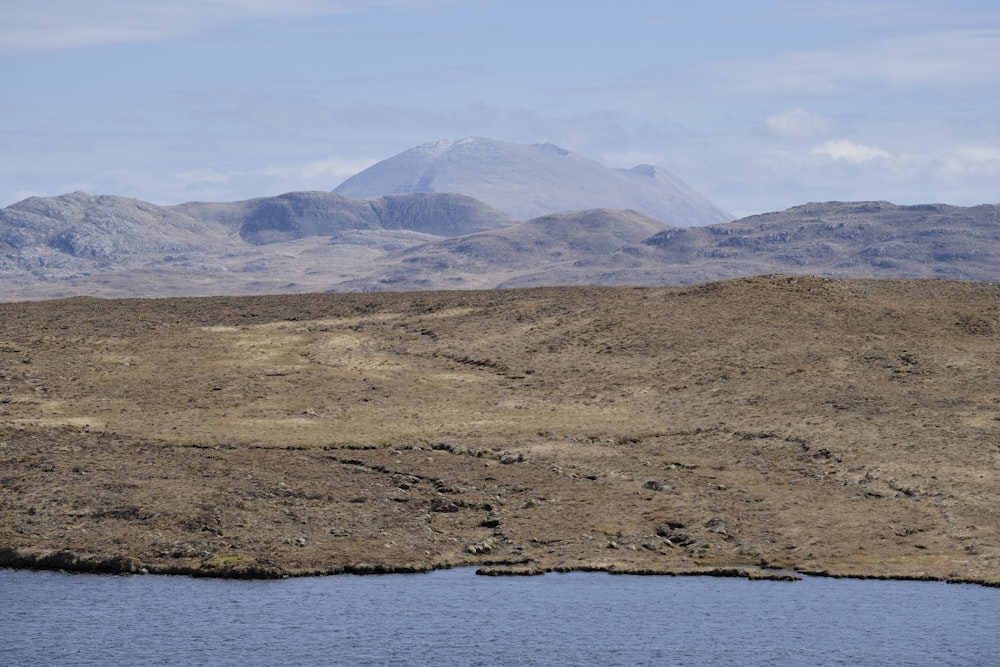 a body of water sitting in the middle of a dry grass field