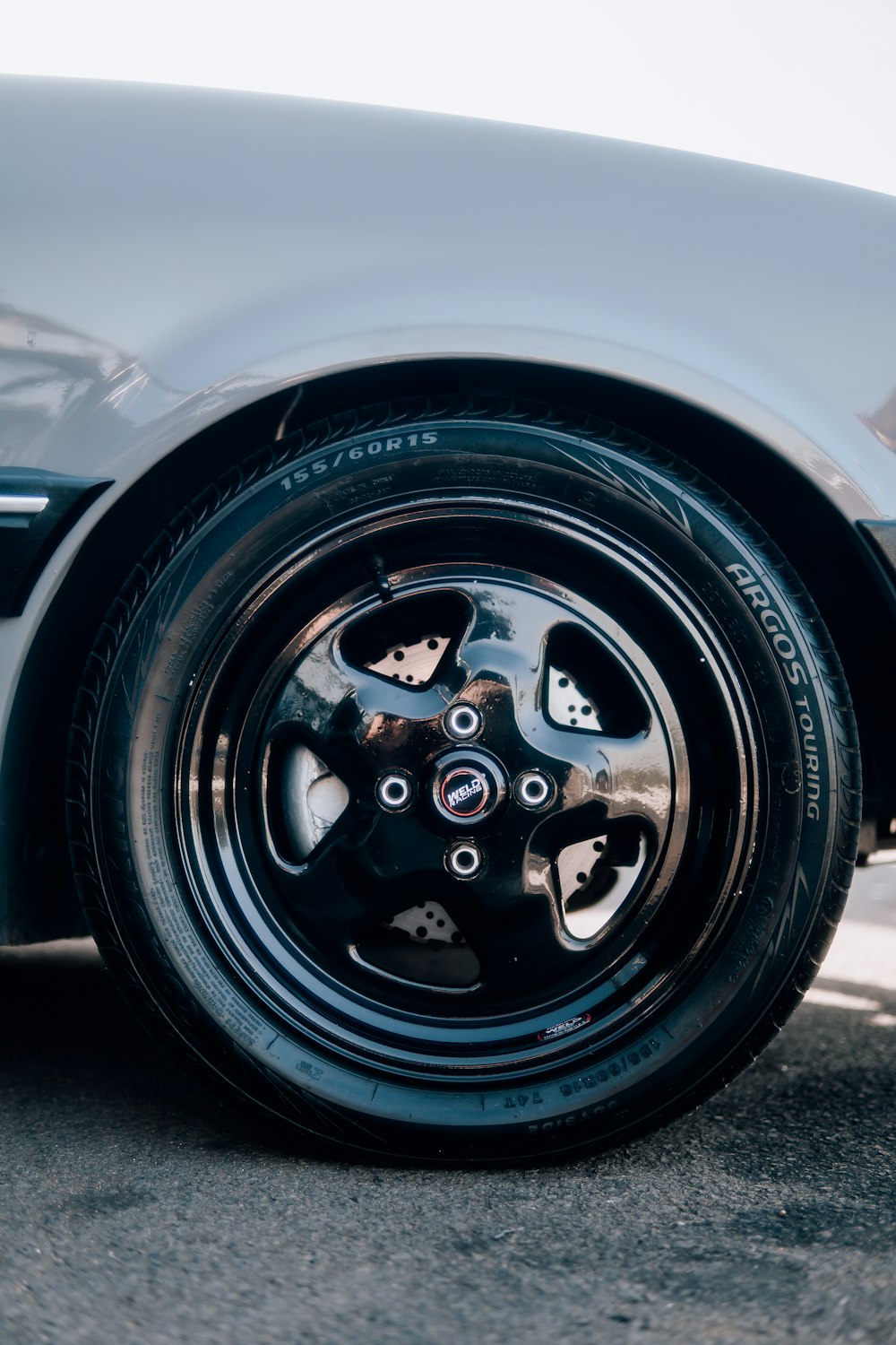 a close up of a tire on a car