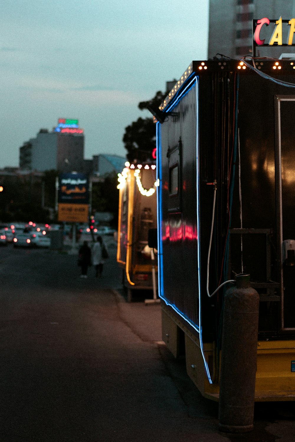 a truck is parked on the side of the road