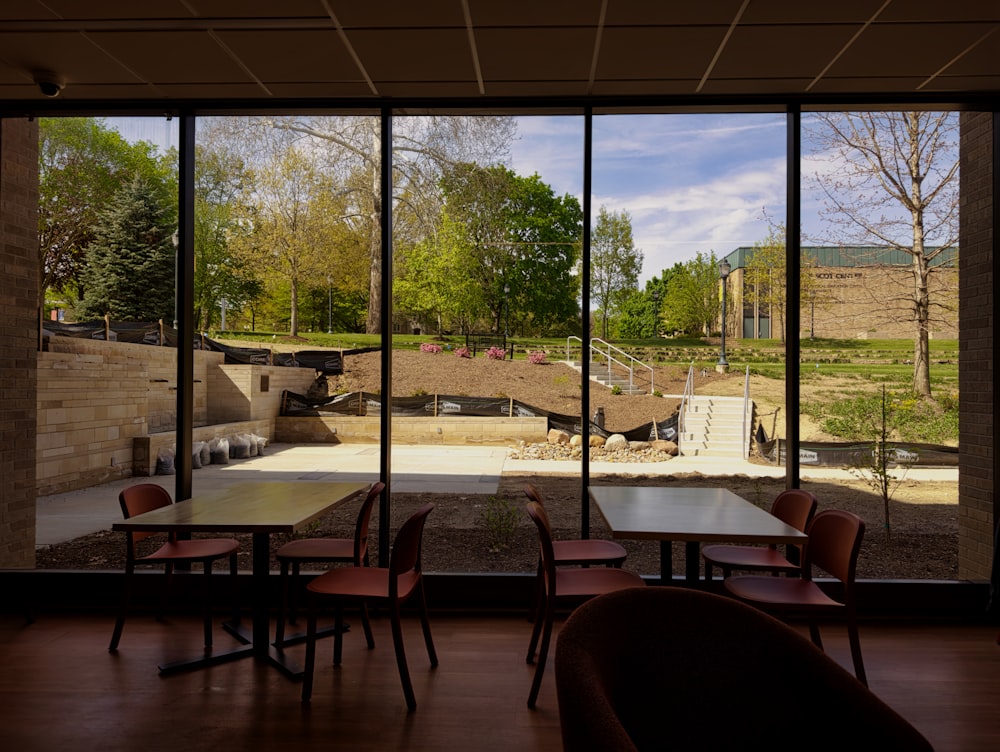 a view of a courtyard through a window