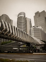 a very tall building with a very long roof