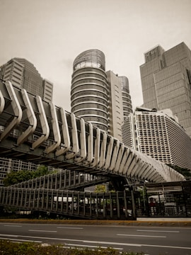 a very tall building with a very long roof
