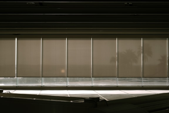 A friendly technician carefully removing blinds from a sunny living room window.